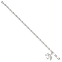 Sterling Silver Polished Dove Charm Bracelet - 7in view 2