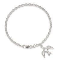 Sterling Silver Polished Dove Charm Bracelet - 7in view 3