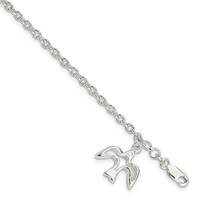 Sterling Silver Polished Dove Charm Bracelet - 7in view 1