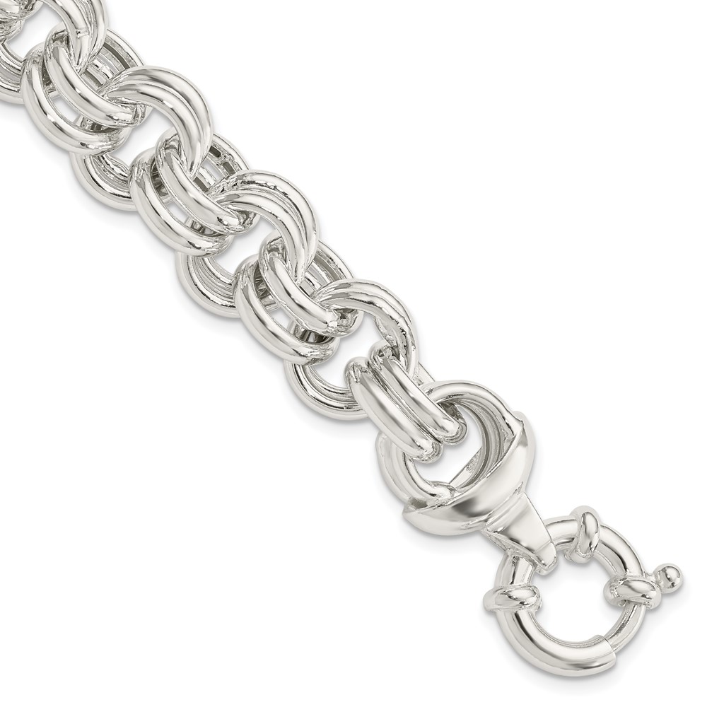 Sterling Silver Polished 15mm Fancy Double Link Bracelet, 8"