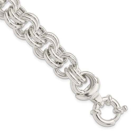 Sterling Silver Polished 15mm Fancy Double Link Bracelet, 8"