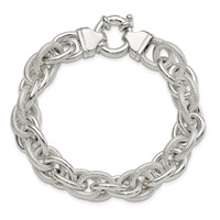 Sterling Silver Polished and Textured Fancy Link Bracelet, 7.75" view 3