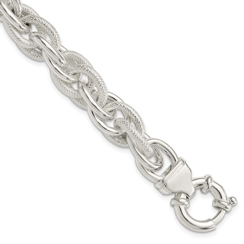 Sterling Silver Polished and Textured Fancy Link Bracelet, 7.75"