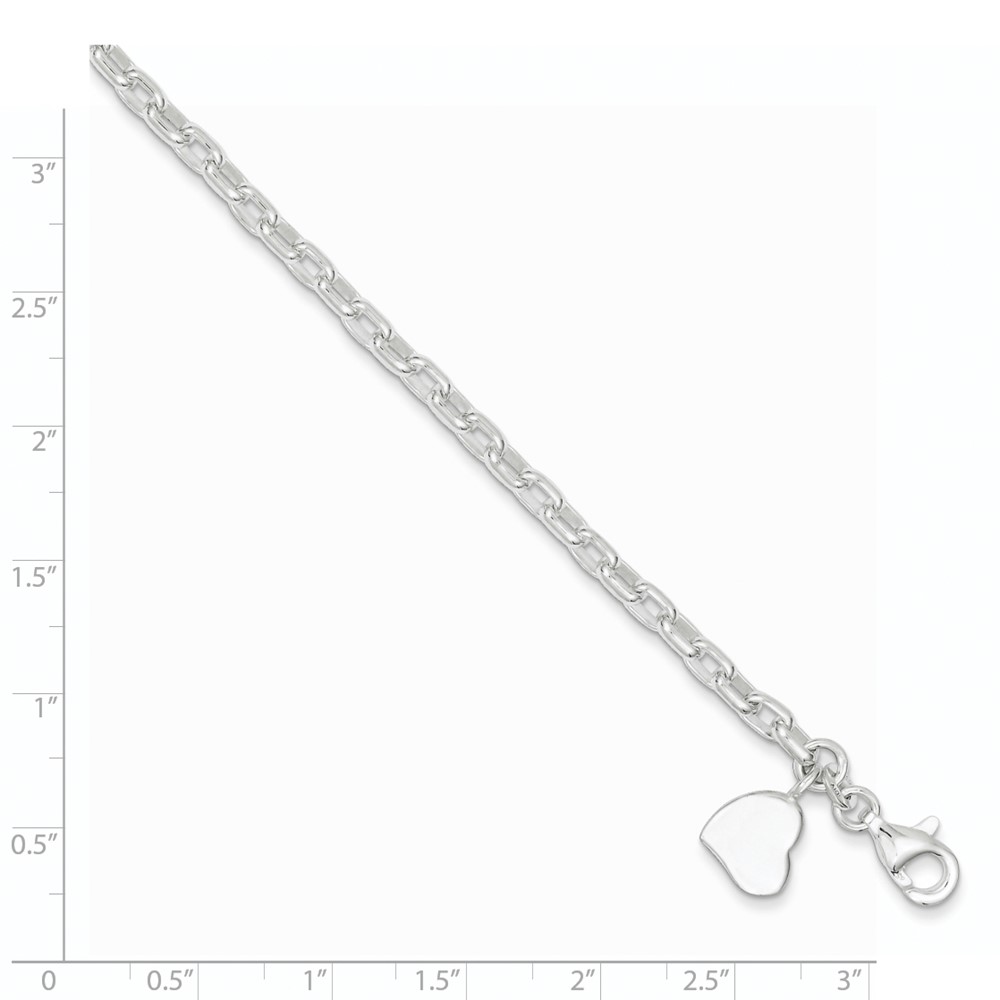 Sterling Silver Oval Rolo with Solid Engraveable Heart Bracelet (QG1575-7)