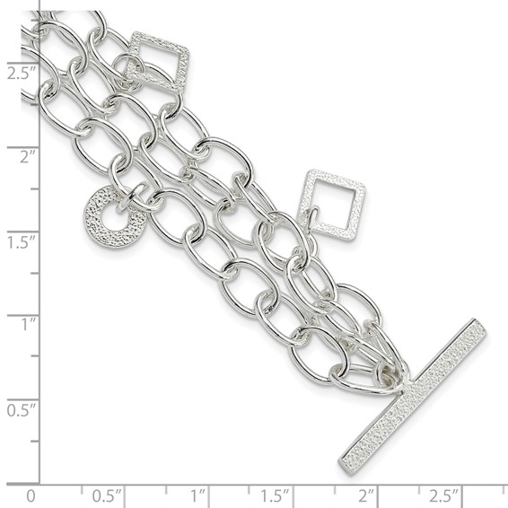 Sterling Silver Textured Geometric Dangles Multi-Chain Bracelet