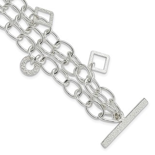 Sterling Silver Textured Geometric Dangles Multi-Chain Bracelet