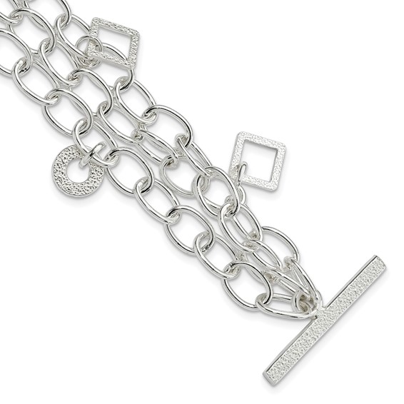 Sterling Silver Textured Geometric Dangles Multi-Chain Bracelet