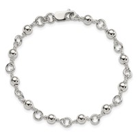 Sterling Silver Beaded Fancy Link Bracelet, 7" view 3