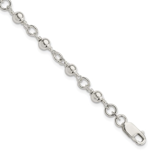 Sterling Silver Beaded Fancy Link Bracelet, 7"