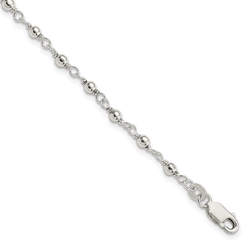 Sterling Silver Bead and Link Bracelet, 7.25"