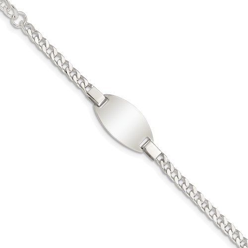 Sterling Silver Engravable Curb Link 19x 11mm Oval Plate Plus 1 Inch Extender ID Bracelet, 5"
