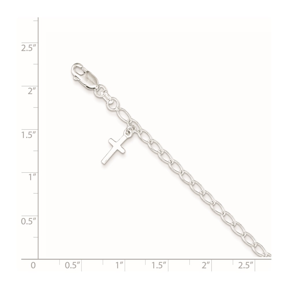 Sterling Silver Polished Latin Cross Charm with 1in Ext. Children's Bracele (QG1658-6)