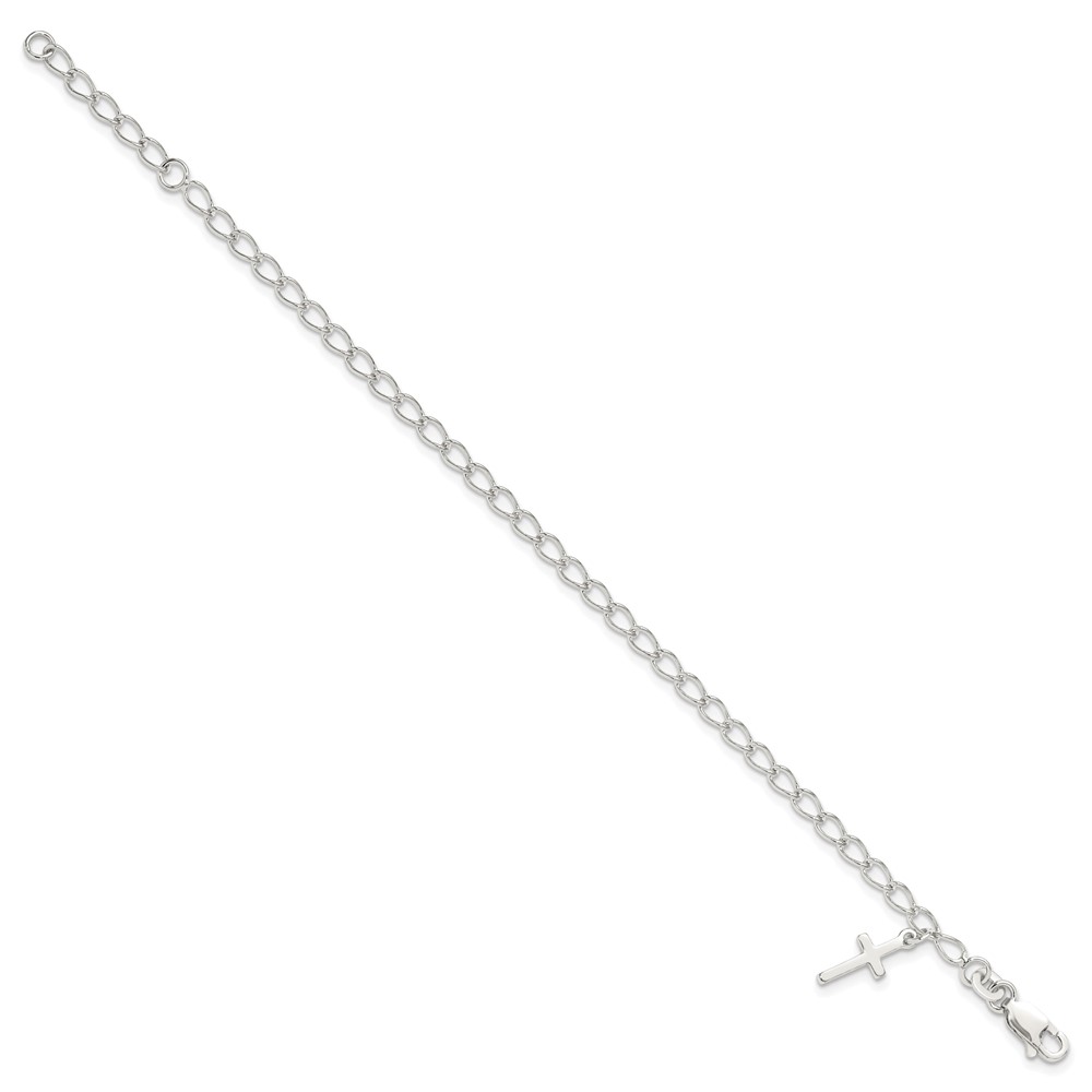 Sterling Silver Polished Latin Cross Charm with 1in Ext. Children's Bracele (QG1658-6)