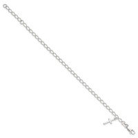 Sterling Silver Polished Latin Cross Charm with Ext. Children's Bracele, 1" view 2