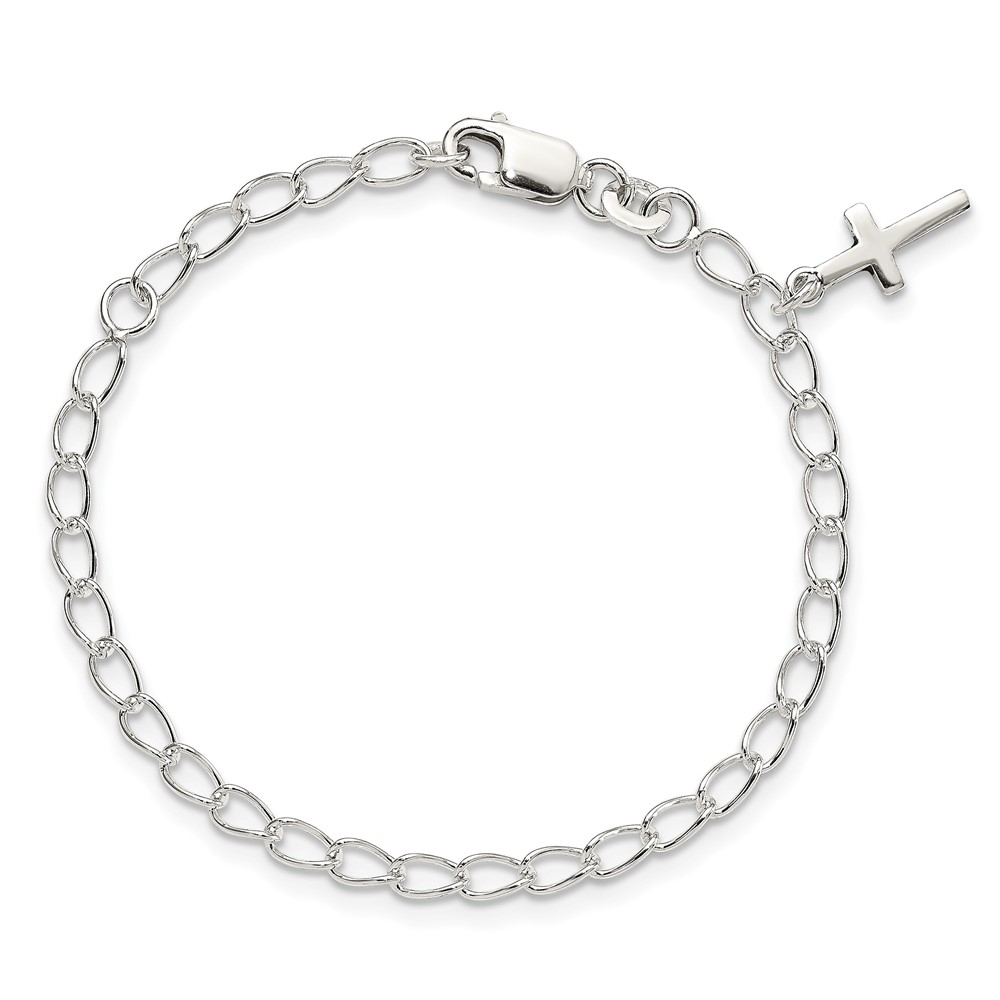 Sterling Silver Polished Latin Cross Charm with 1in Ext. Children's Bracele (QG1658-6)