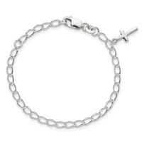 Sterling Silver Polished Latin Cross Charm with Ext. Children's Bracele, 1" view 3