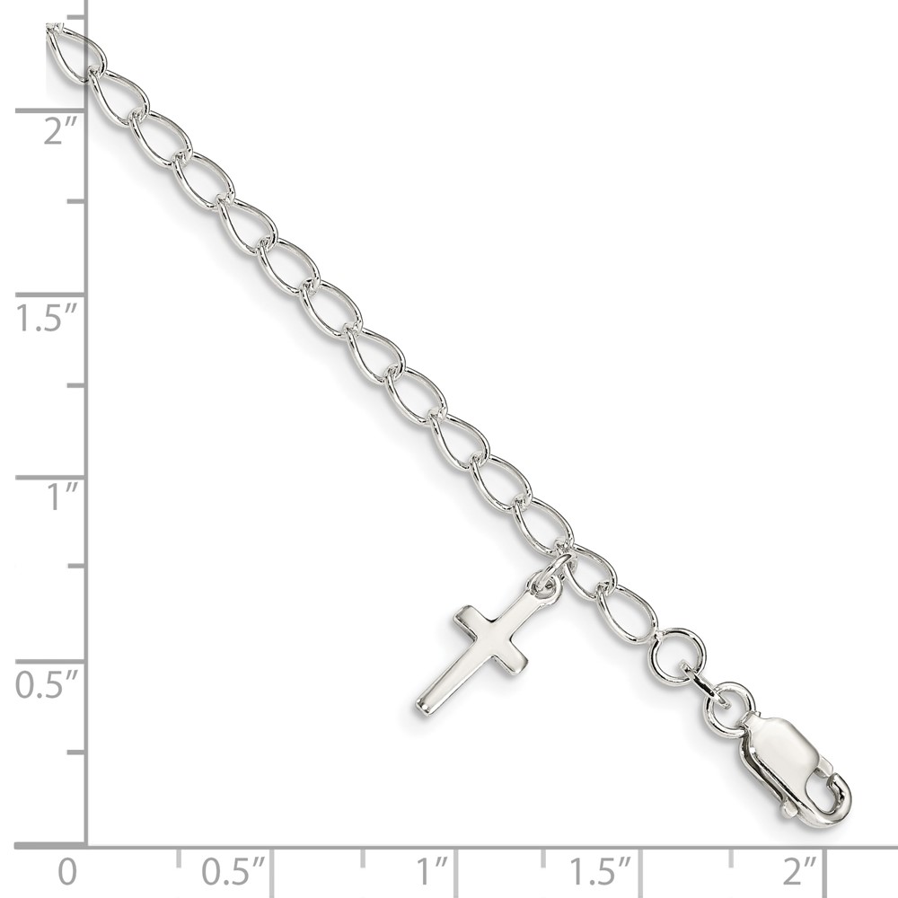 Sterling Silver Polished Latin Cross Charm with 1in Ext. Children's Bracele (QG1658-6)
