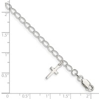 Sterling Silver Polished Latin Cross Charm with Ext. Children's Bracele, 1" view 4
