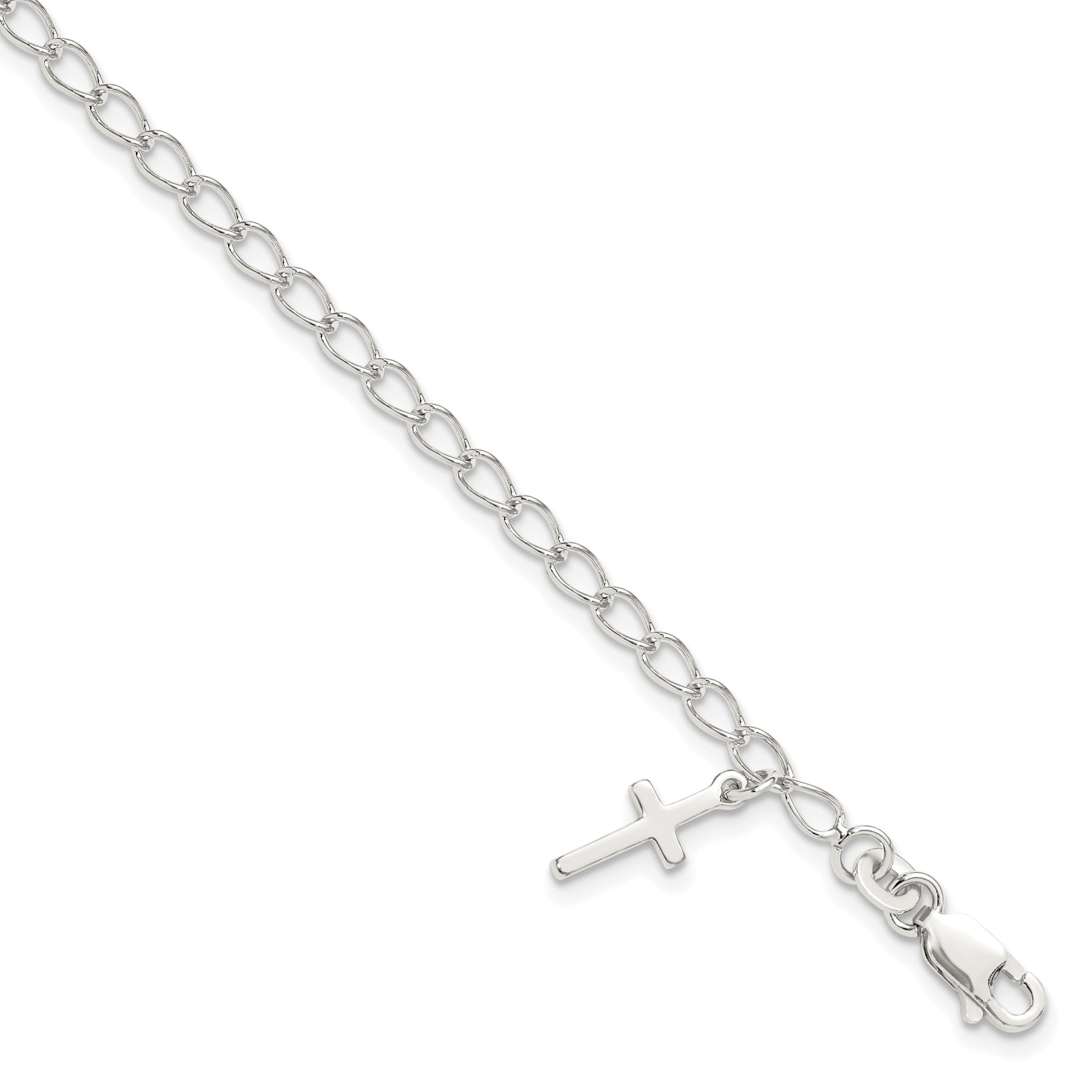 Sterling Silver Polished Latin Cross Charm with 1in Ext. Children's Bracele (QG1658-6)