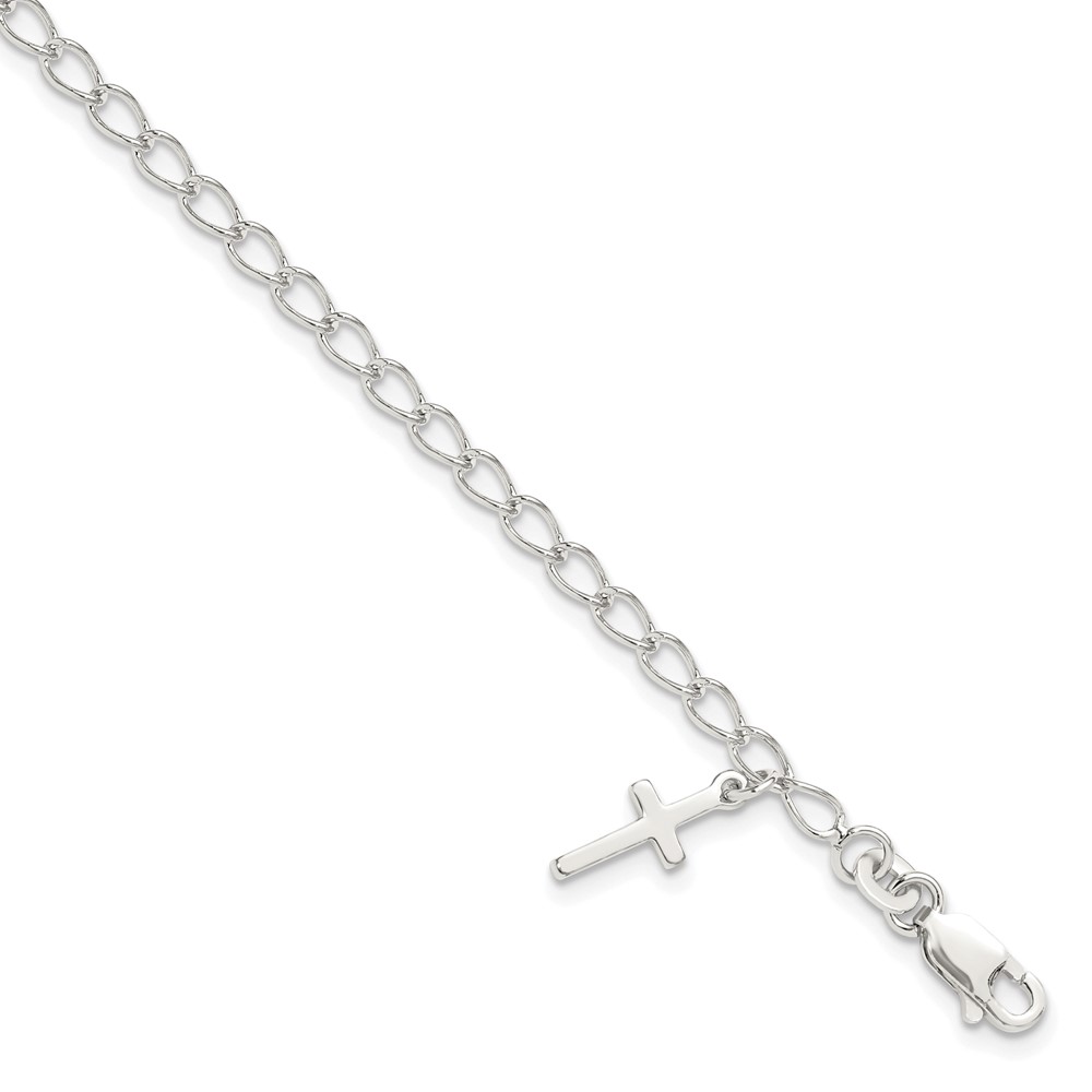 Sterling Silver Polished Latin Cross Charm with 1in Ext. Children's Bracele (QG1658-6)