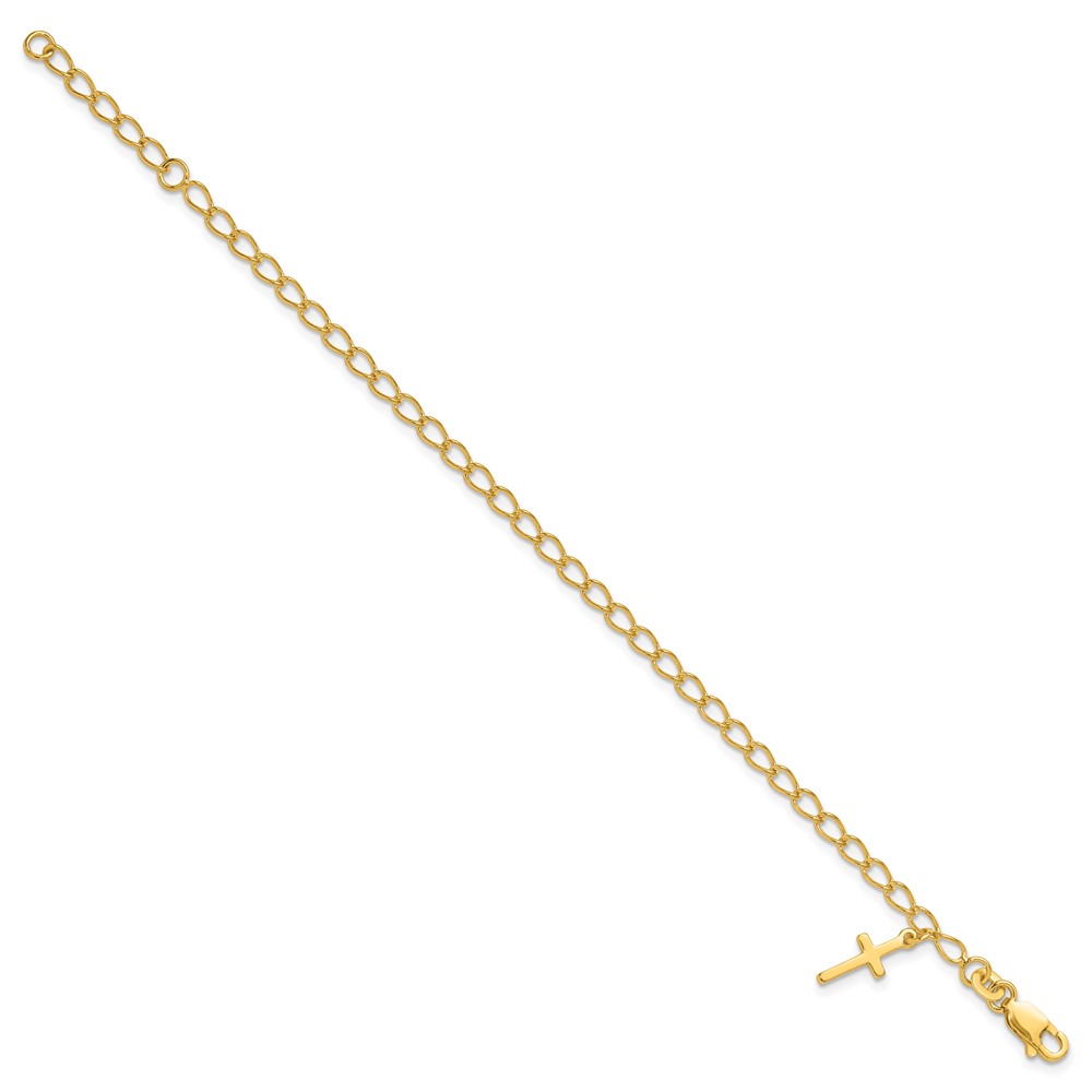 Sterling Silver Gold-tone Cross Charm Child's 6in w/ 1in ext. Bracelet (QG1658GP-6)