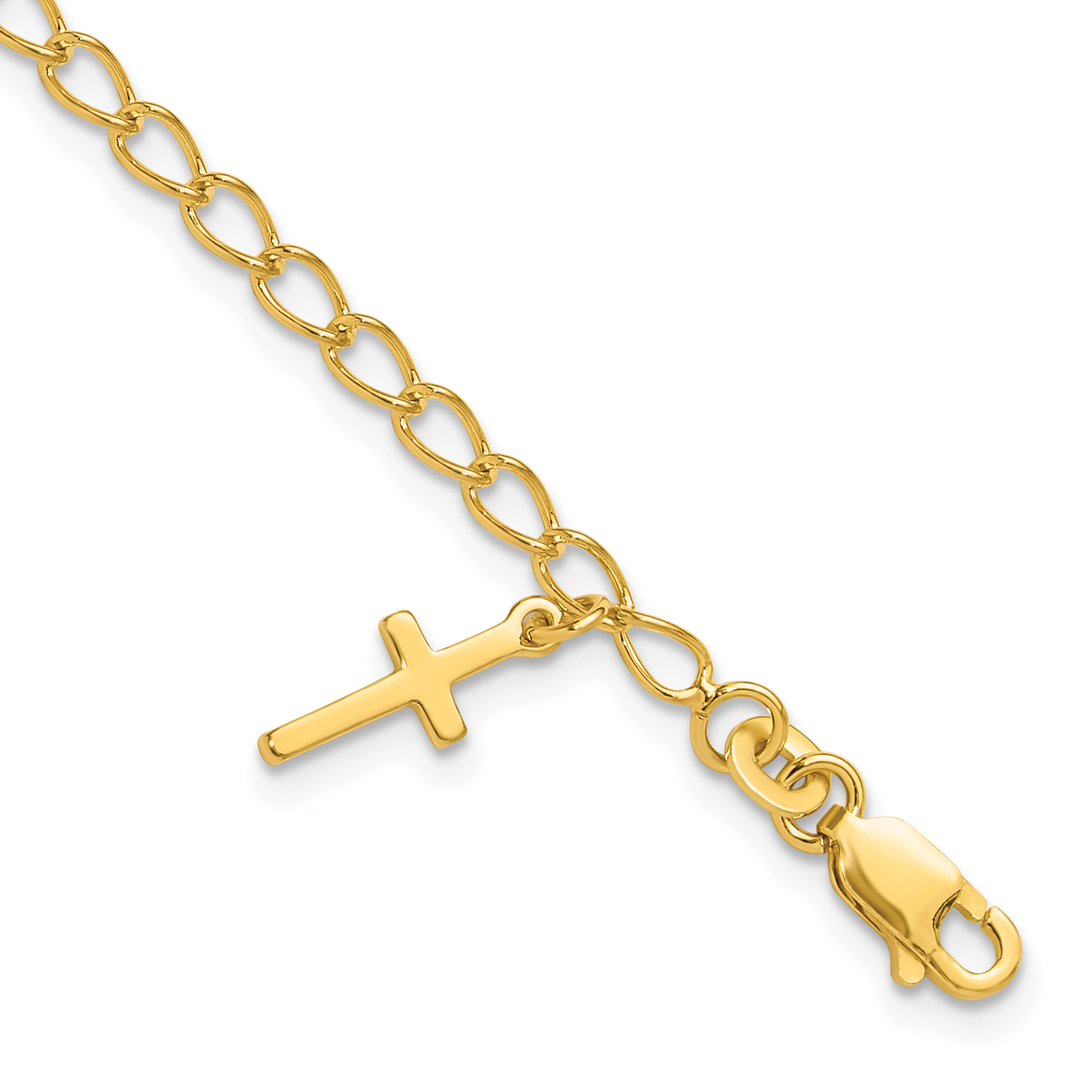 Sterling Silver Gold-tone Cross Charm Child's 6in w/ 1in ext. Bracelet (QG1658GP-6)