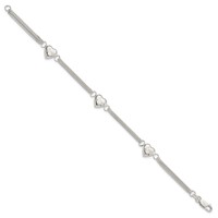 Sterling Silver Polished Multi-strand Hearts Bracelet with Love, 7" view 2