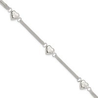 Sterling Silver Polished Multi-strand Hearts Bracelet with Love, 7" view 1