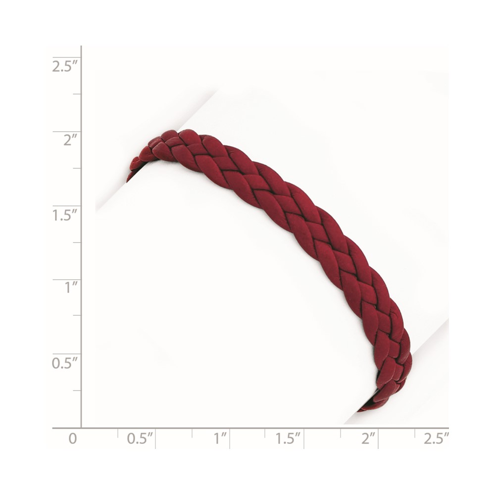 Sterling Silver Rhodium Plated Red Braided Leather 7 inch Bracelet (QG1847-7)
