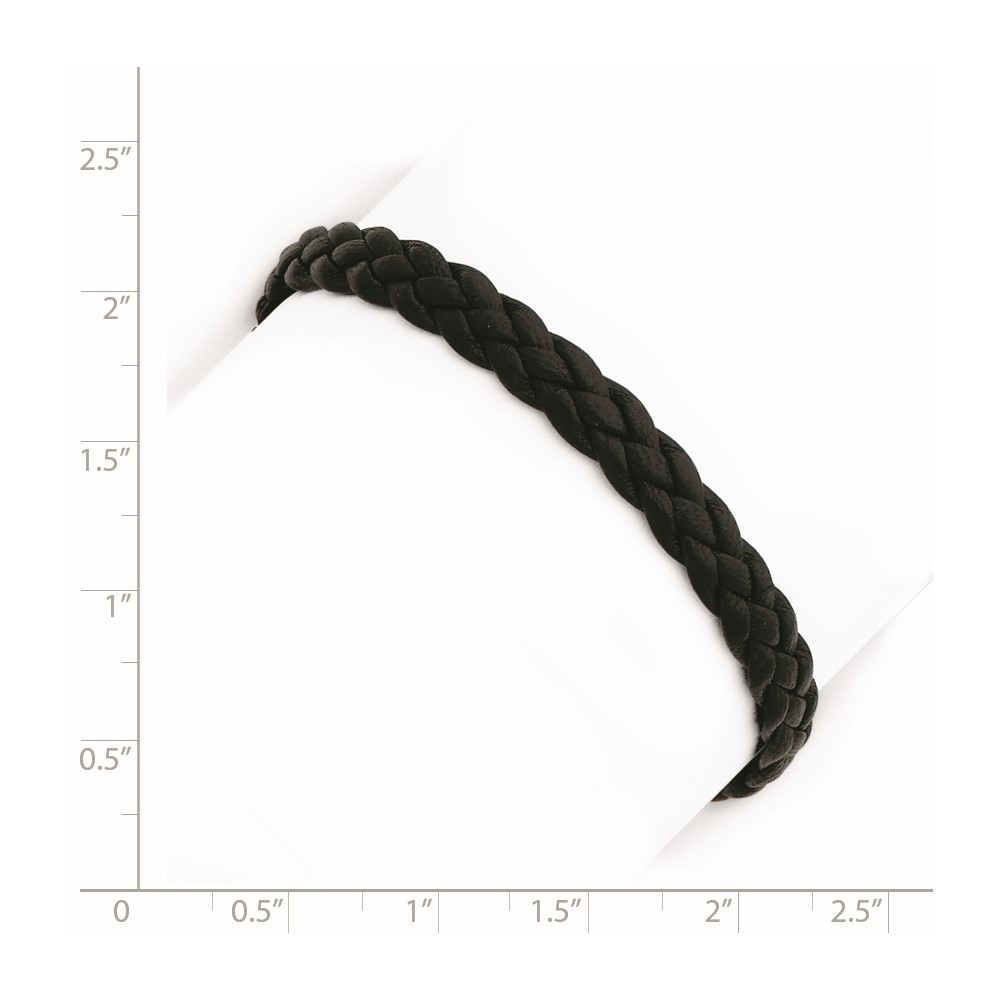 Sterling Silver Rhodium-plated Black Braided Leather Bracelet (QG1848-7)