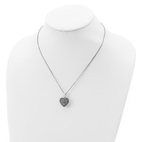 Sterling Silver Rhodium-plated Floral Marcasite 18mm Heart Locket Necklace, 18" view 3