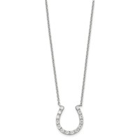 Sterling Silver Rhodium-plated CZ Horseshoe Necklace, 16" view 2