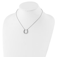 Sterling Silver Rhodium-plated CZ Horseshoe Necklace, 16" view 4