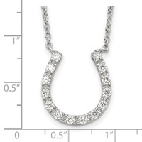 Sterling Silver Rhodium-plated CZ Horseshoe Necklace, 16" view 5