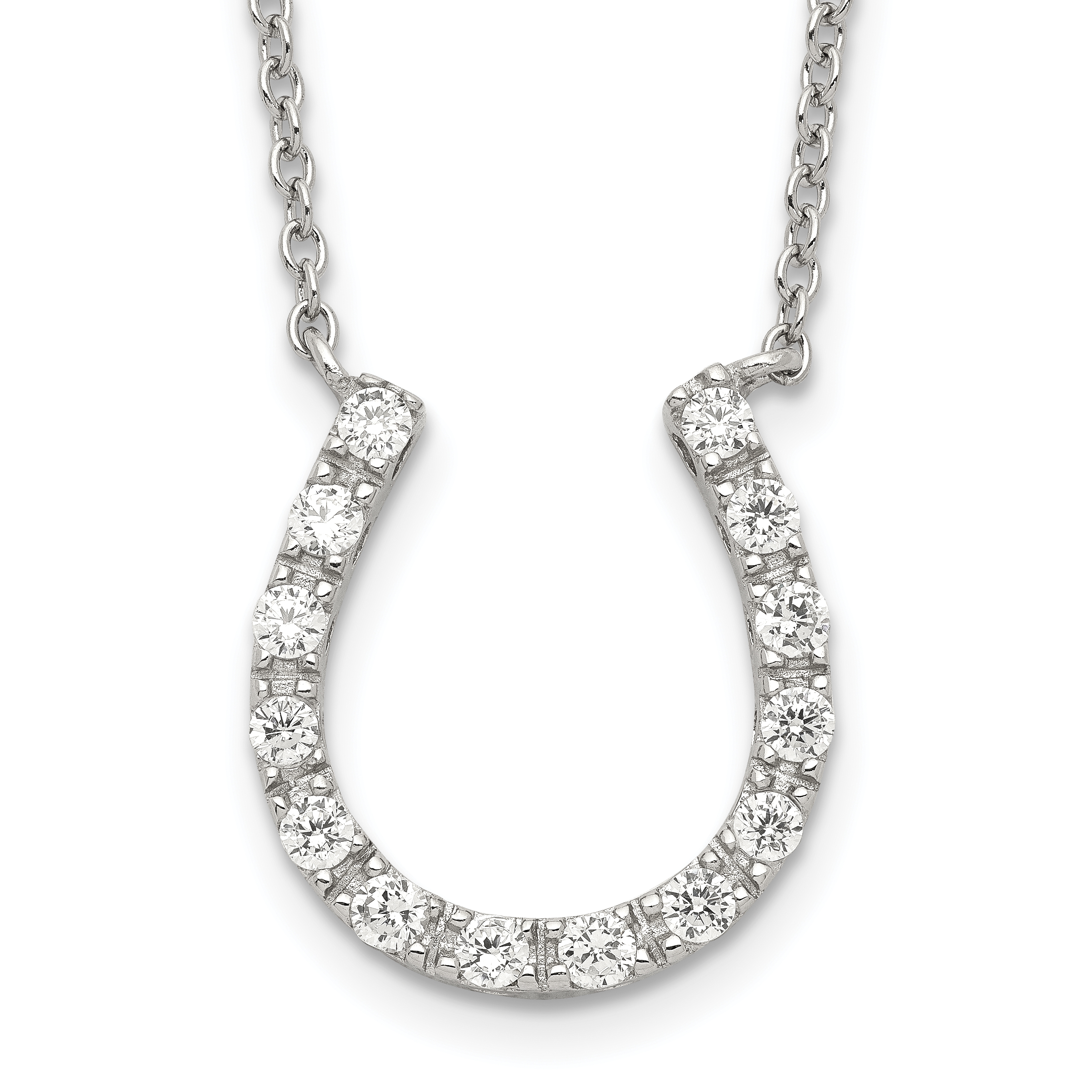 Sterling Silver Rhodium-plated CZ Horseshoe Necklace (QG2033-16)