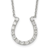 Sterling Silver Rhodium-plated CZ Horseshoe Necklace, 16" view 1