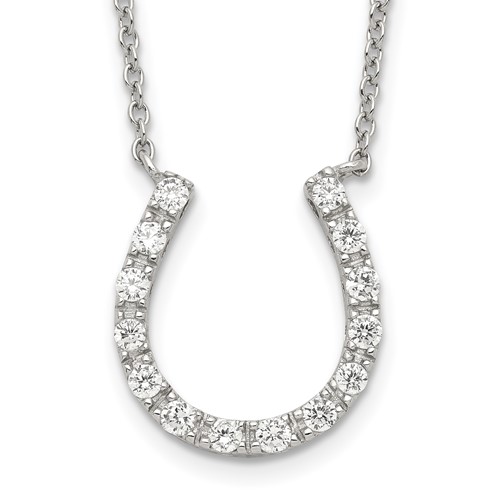 Sterling Silver Rhodium-plated CZ Horseshoe Necklace, 16"