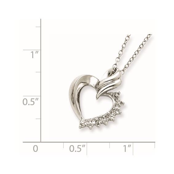 Sterling Silver Rhodium-plated Heart Diamond Necklace