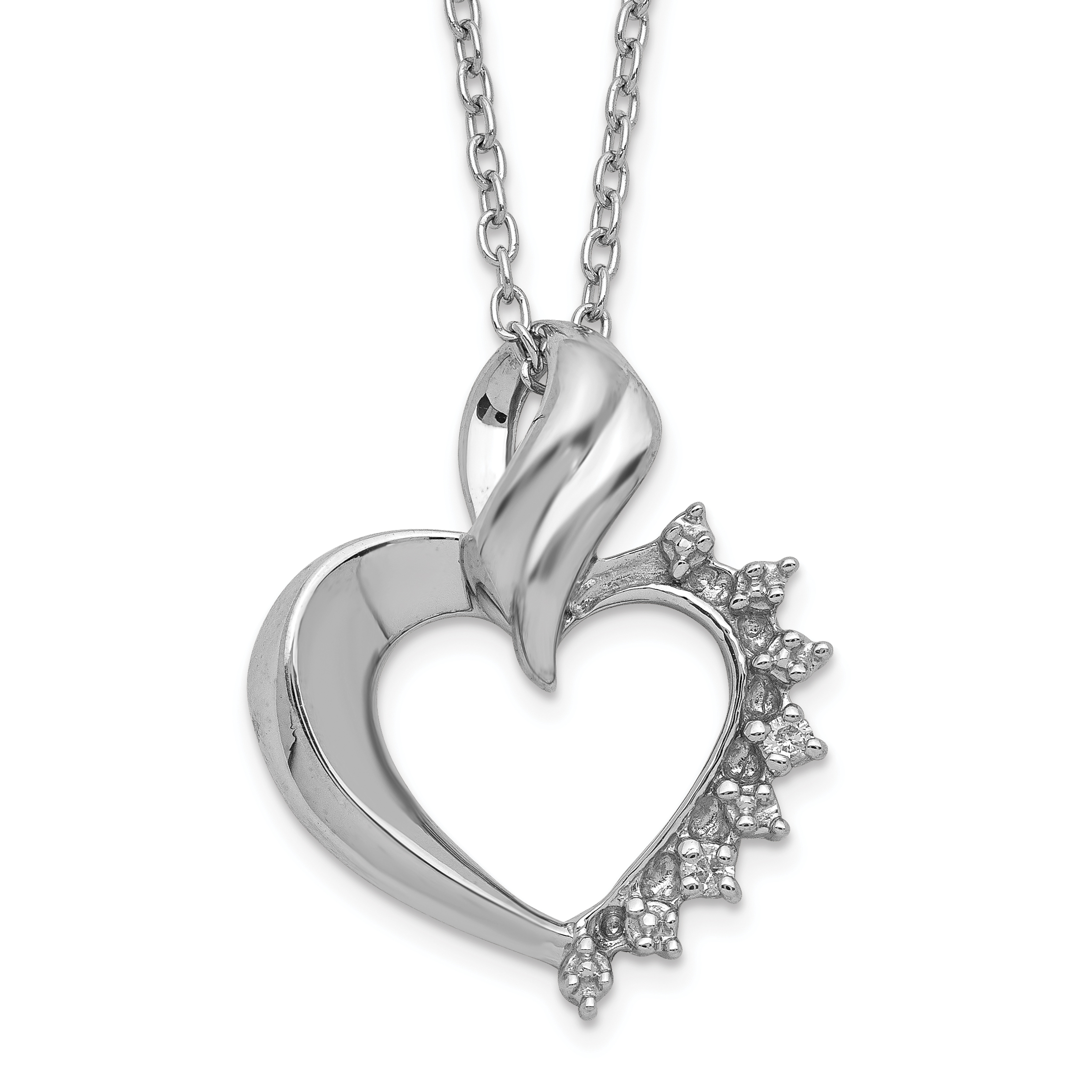 Sterling Silver Rhodium-plated Heart Diamond Necklace (QG2038-18)