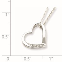 Sterling Silver Rhodium-plated Heart Necklace with Diamond, 18" view 3