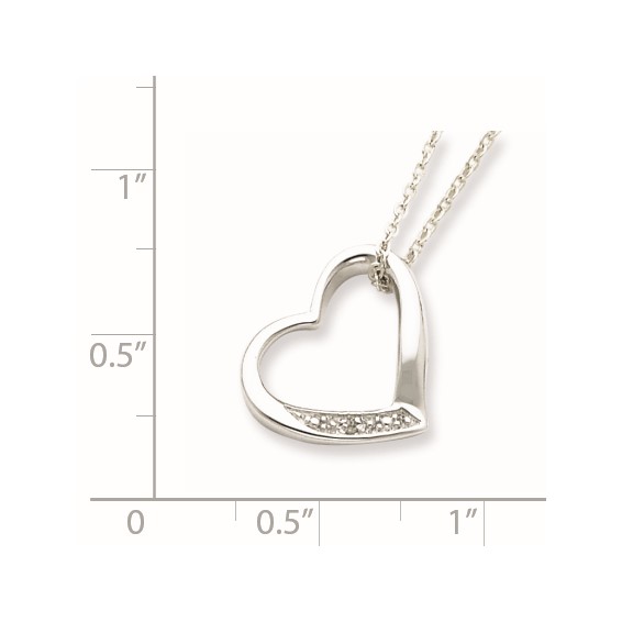 Sterling Silver Rhodium-plated Heart with Diamond Necklace