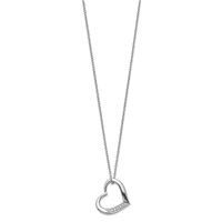 Sterling Silver Rhodium-plated Heart Necklace with Diamond, 18" view 2