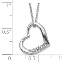 Sterling Silver Rhodium-plated Heart Necklace with Diamond, 18" view 4