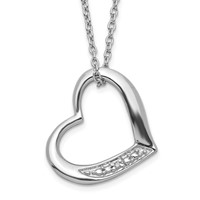 Sterling Silver Rhodium-plated Heart Necklace with Diamond, 18" view 1