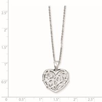 Sterling Silver Rhodium-plated Mom in Heart Necklace with CZ Flower, 18" view 3