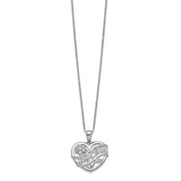 Sterling Silver Rhodium-plated Mom in Heart Necklace with CZ Flower, 18" view 2