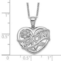 Sterling Silver Rhodium-plated Mom in Heart Necklace with CZ Flower, 18" view 5