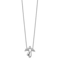 Sterling Silver Rhodium-plated Polished Diamond Angel Necklace, 18" view 2