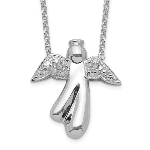 Sterling Silver Rhodium-plated Polished Diamond Angel Necklace, 18"