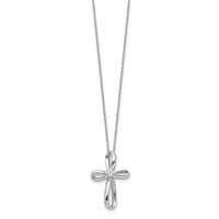 Sterling Silver Rhodium-plated Ribbon Cross Necklace with Diamond, 18" view 2